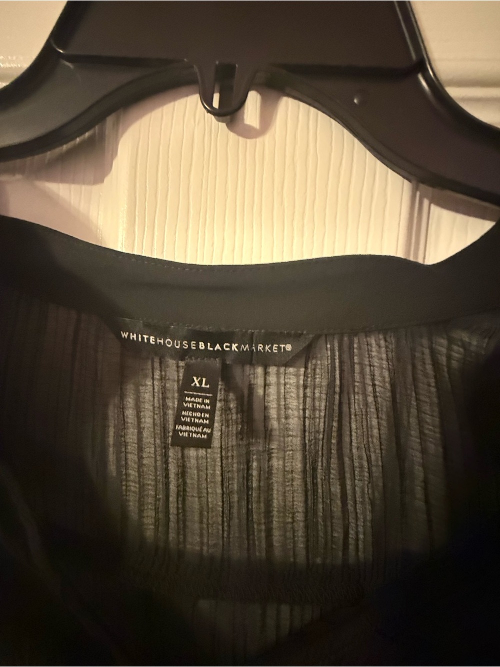 White House Black Market Black Pleated V-Neck Long Sleeve Blouse - Picture 3 of 6